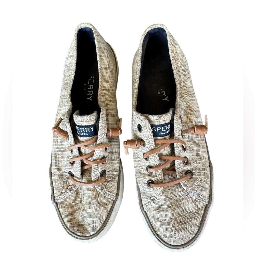 Sperry Pier View Cross Hatch Tan Boat Shoes Women’s Size 6.5 EUC
